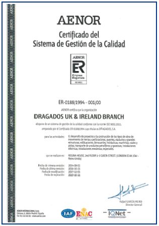 AENOR CERTIFICATE. Quality Dragados UK & Ireland Branch
